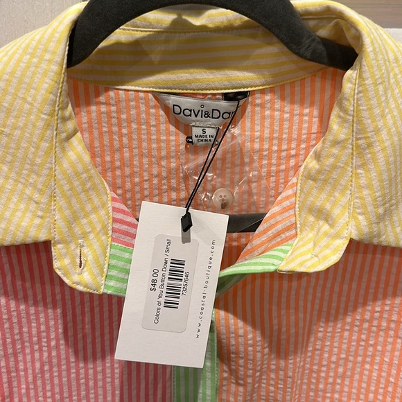 Davi&Dani Vibrant Button Down Striped Top - Picture 2 of 2